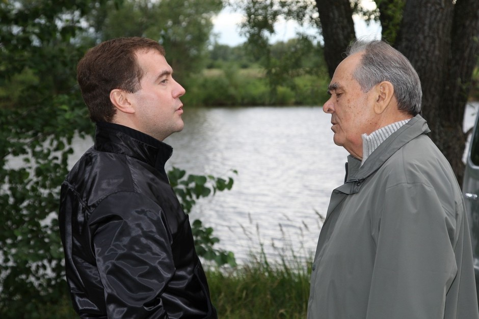 With Dmitry Medvedev, 7 August 2008